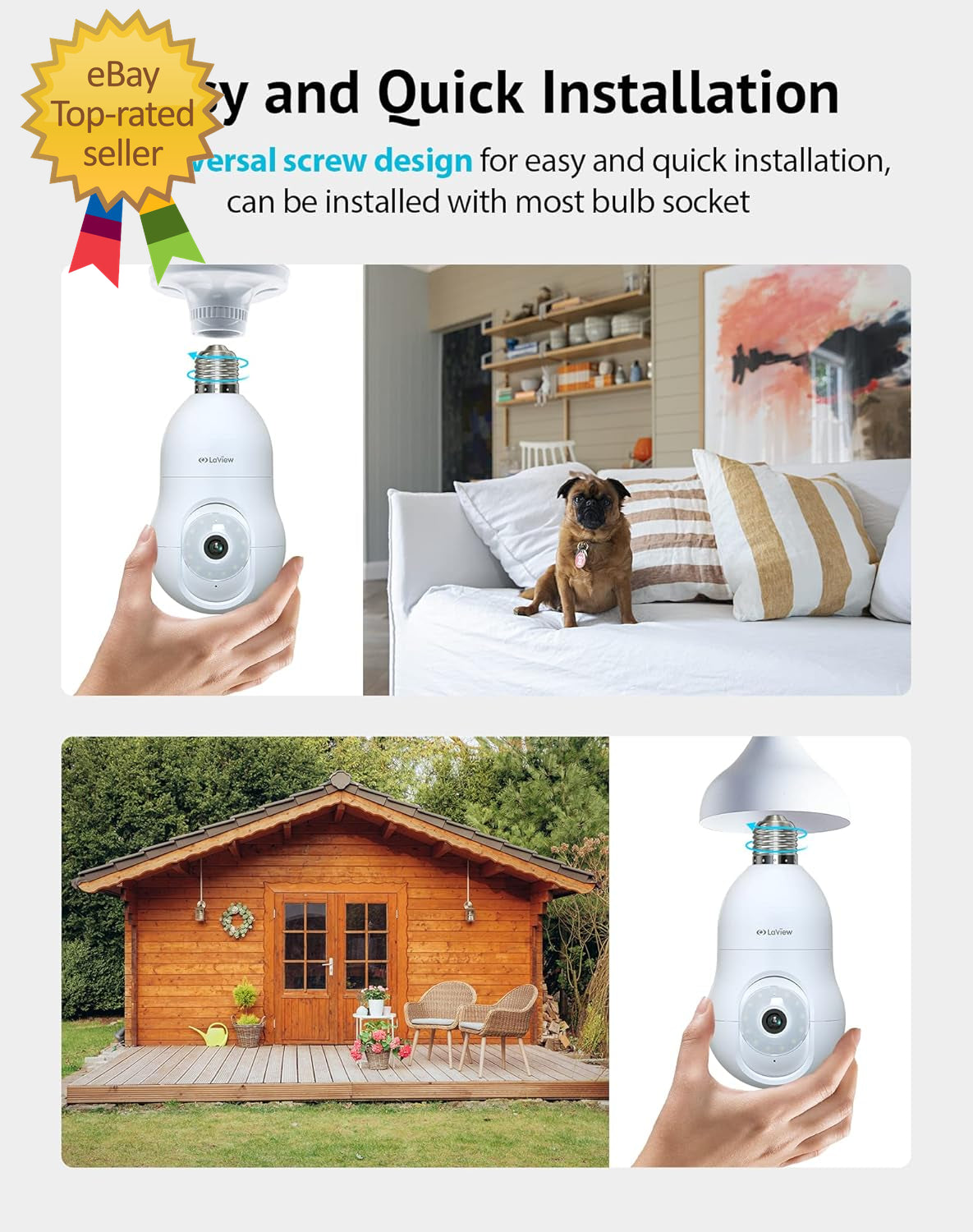 4MP Bulb Security Camera 2.4Ghz,360° 2K Security Cameras Wireless Outdoor Indoor