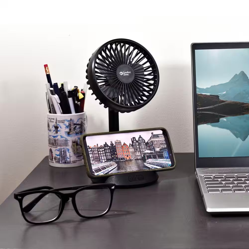 4 In. 3-Speed Personal Fan with Phone Charger