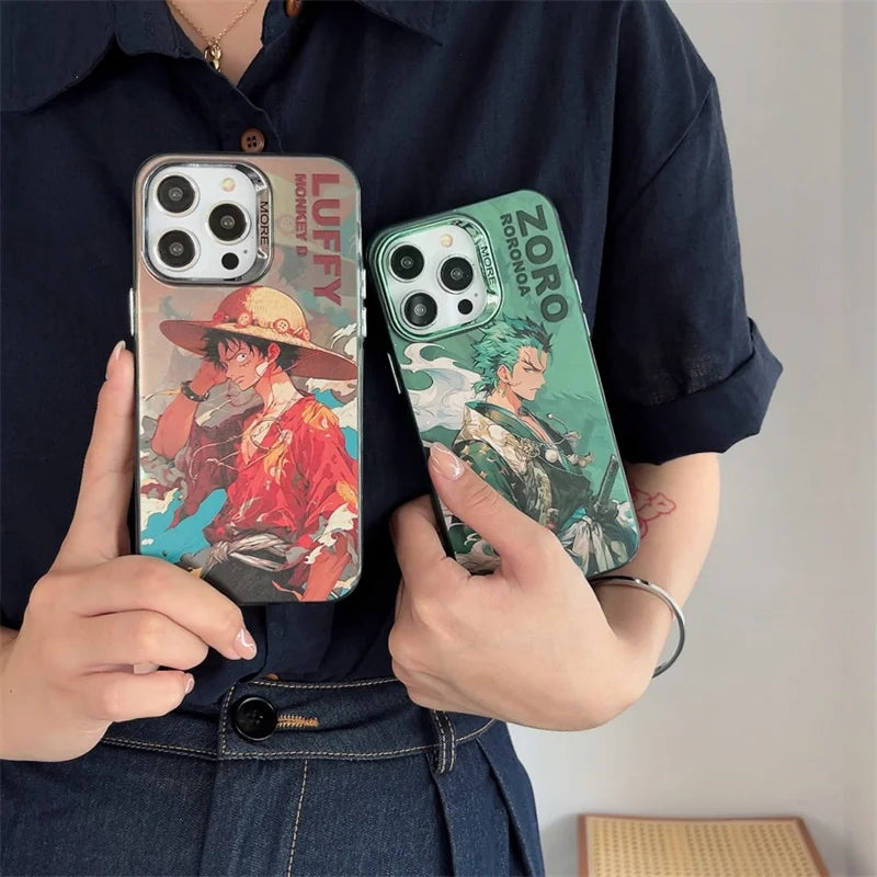 ONE PIECE Luffy Hat Roronoa Zoro Plating Anime Phone Case for Iphone 16 15 14 13 12 11 Pro Max Case Cute Cartoon Soft Cover