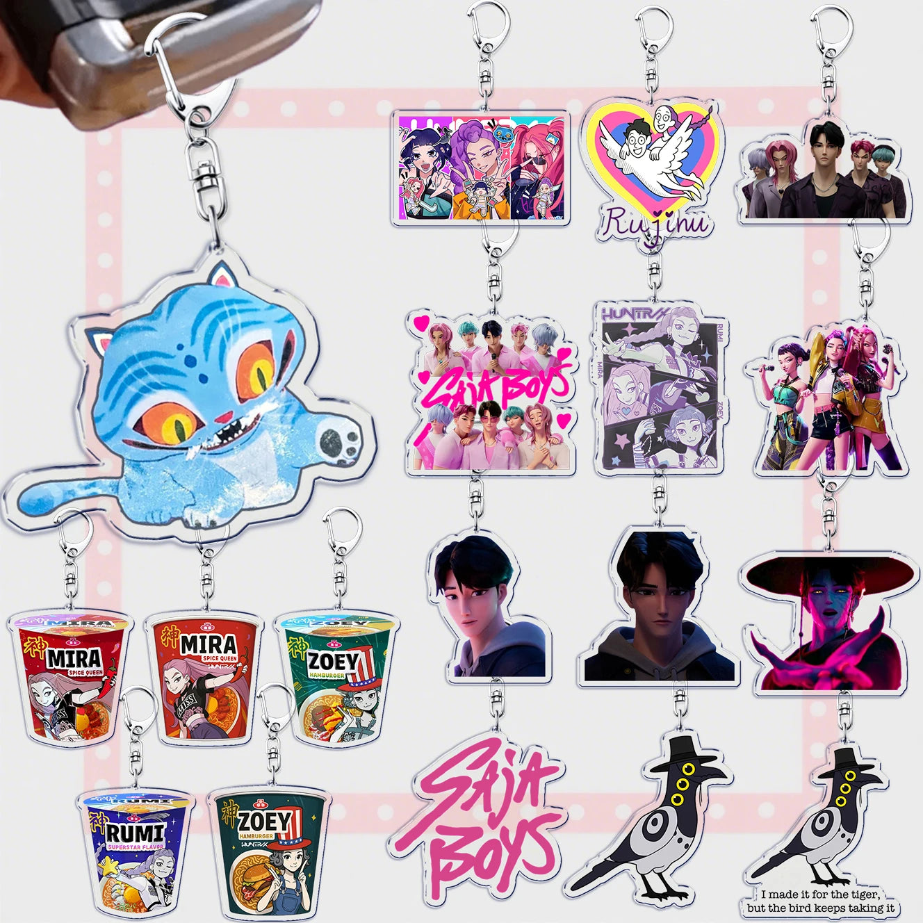 Kpop Demon Hunters Huntrix Saja Boys Keychain Llavero Accessories Bag Rumi Zoey Jinu Ramen Keychains Keyrings Jewelry Fans Gift