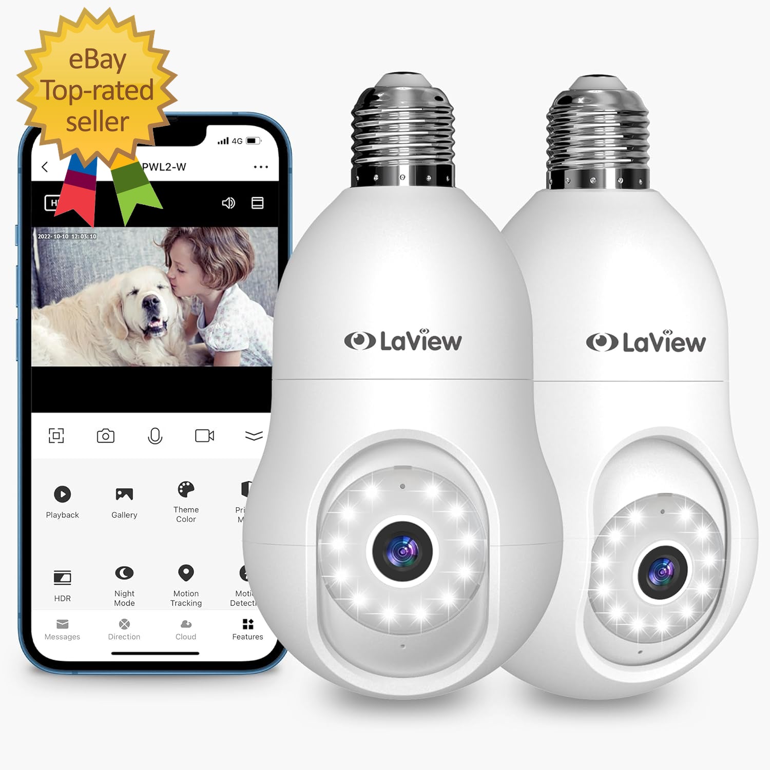 4MP Bulb Security Camera 2.4Ghz,360° 2K Security Cameras Wireless Outdoor Indoor