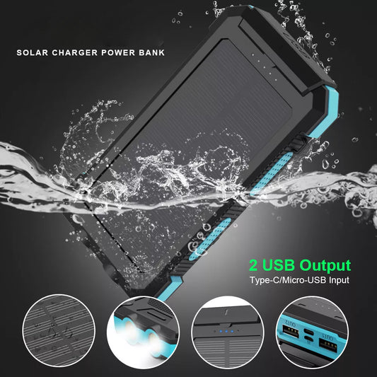 Power Bank Solar Portable Phone Charger Battery Pack, Outdoor Phone Power Supply