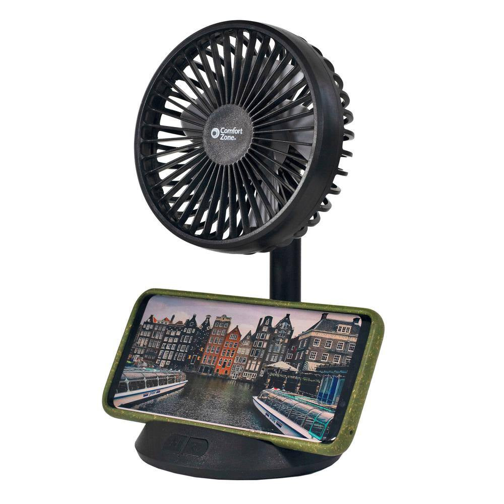 4 In. 3-Speed Personal Fan with Phone Charger