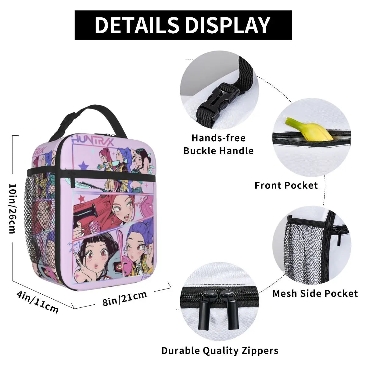Huntrix Girlgroup K-Pop Group Demon Hunters Lunch Bag Cute Lunch Box for Child Office Portable Cooler Bag Oxford Tote Food Bags