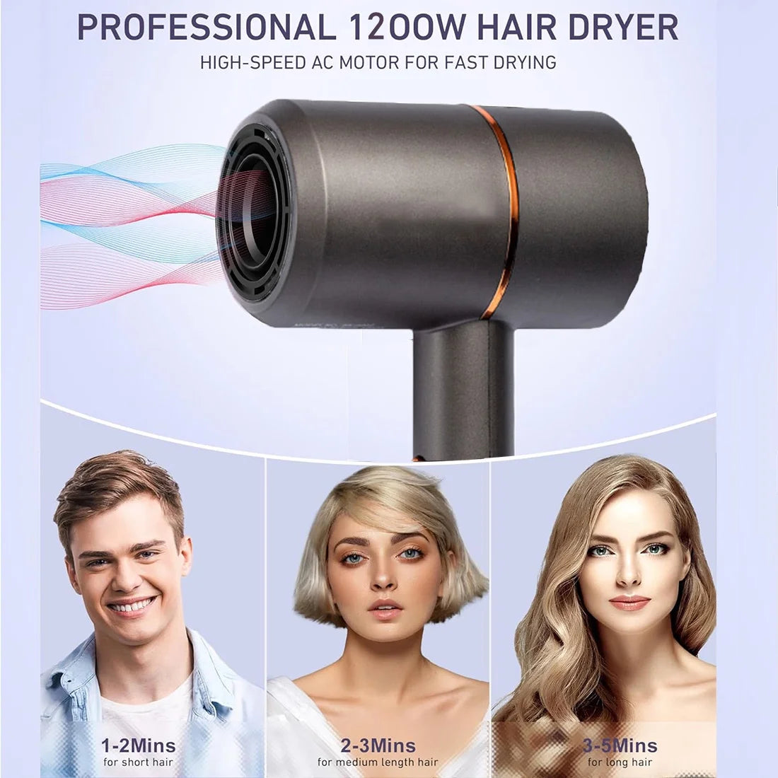 Hair Dryer,Hair Blow Dryer 1200W with Diffuser, Travel Ionic Hair Dryer, Constant Temperature for Hair Care without Damaging Hair,Fast Drying Lightweight,Low Noise Hair Dryer with Smooth Nozzle,Black