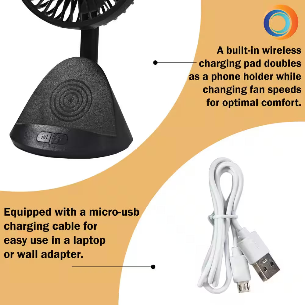 4 In. 3-Speed Personal Fan with Phone Charger