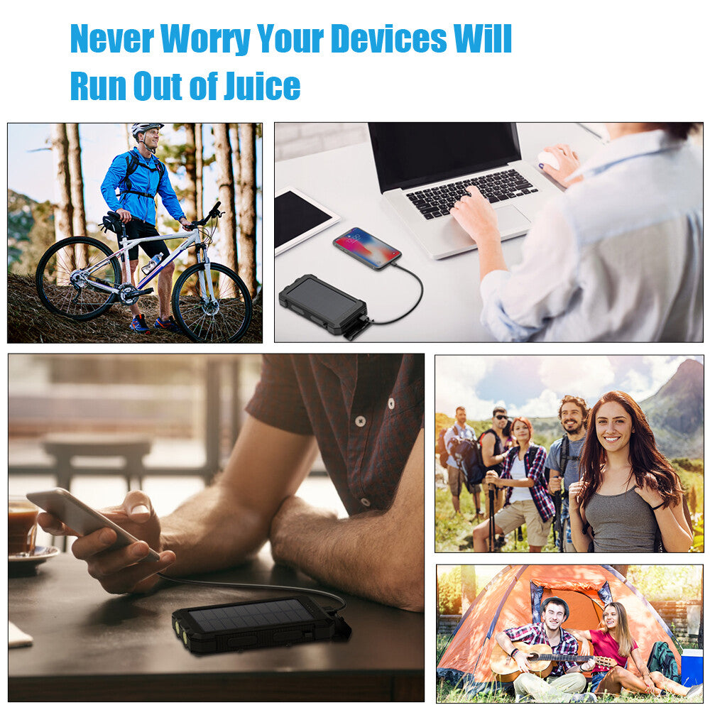 Power Bank Solar Portable Phone Charger Battery Pack, Outdoor Phone Power Supply