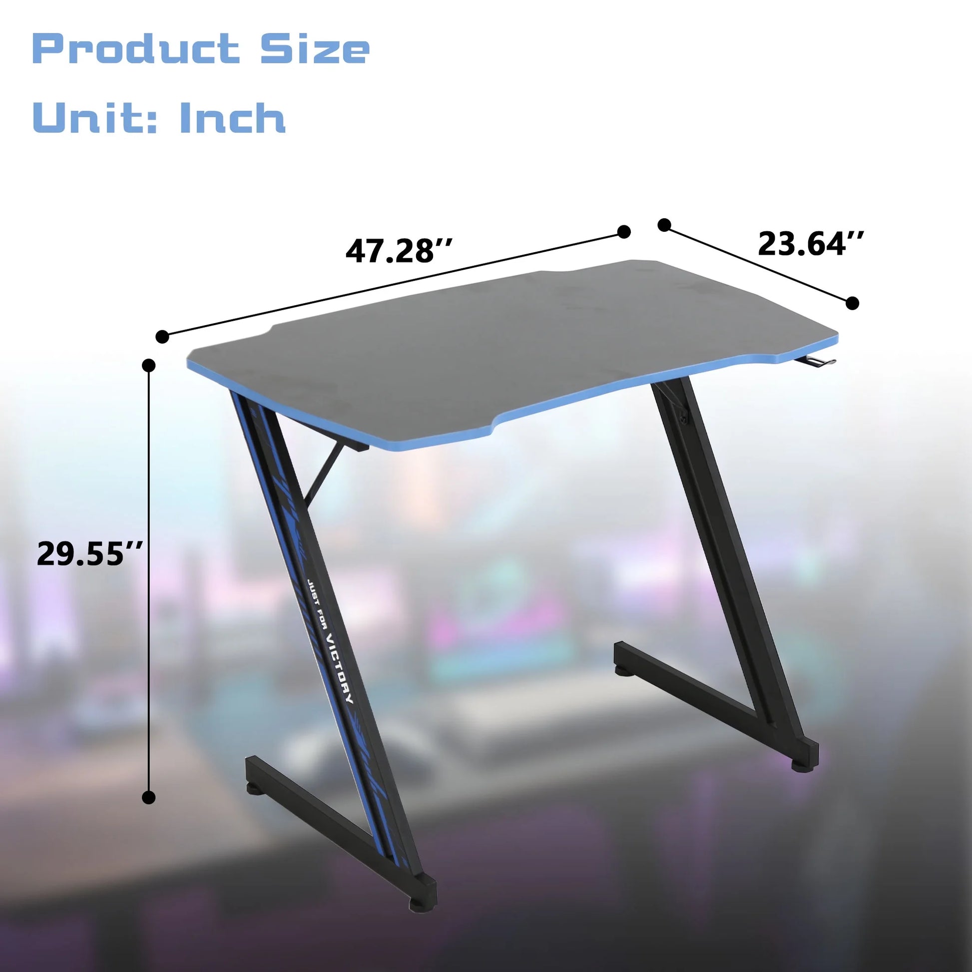 47 Inch Gamaing Desk Z Shaped Gaming Workstation Ergonomic Gaming Table PC Computer Desk with Headphone Hook, Blue