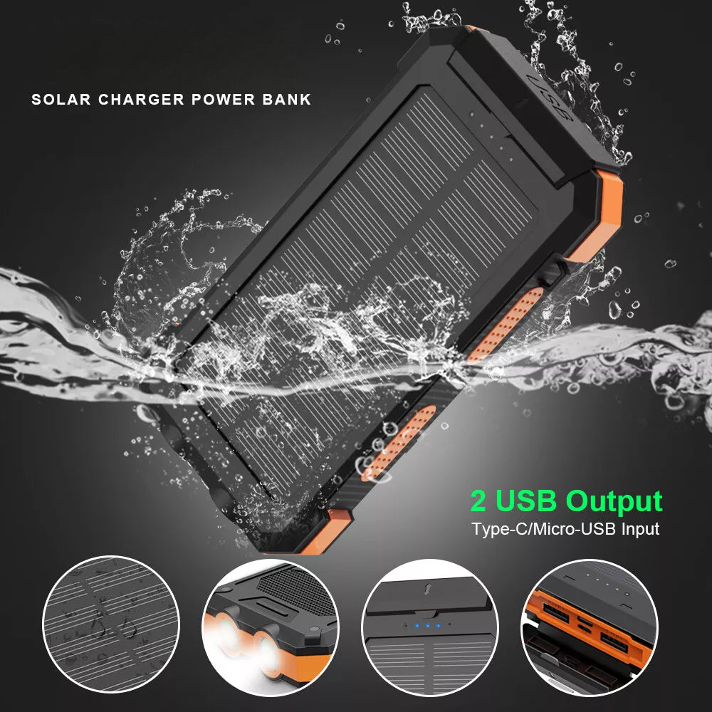 Power Bank Solar Portable Phone Charger Battery Pack, Outdoor Phone Power Supply