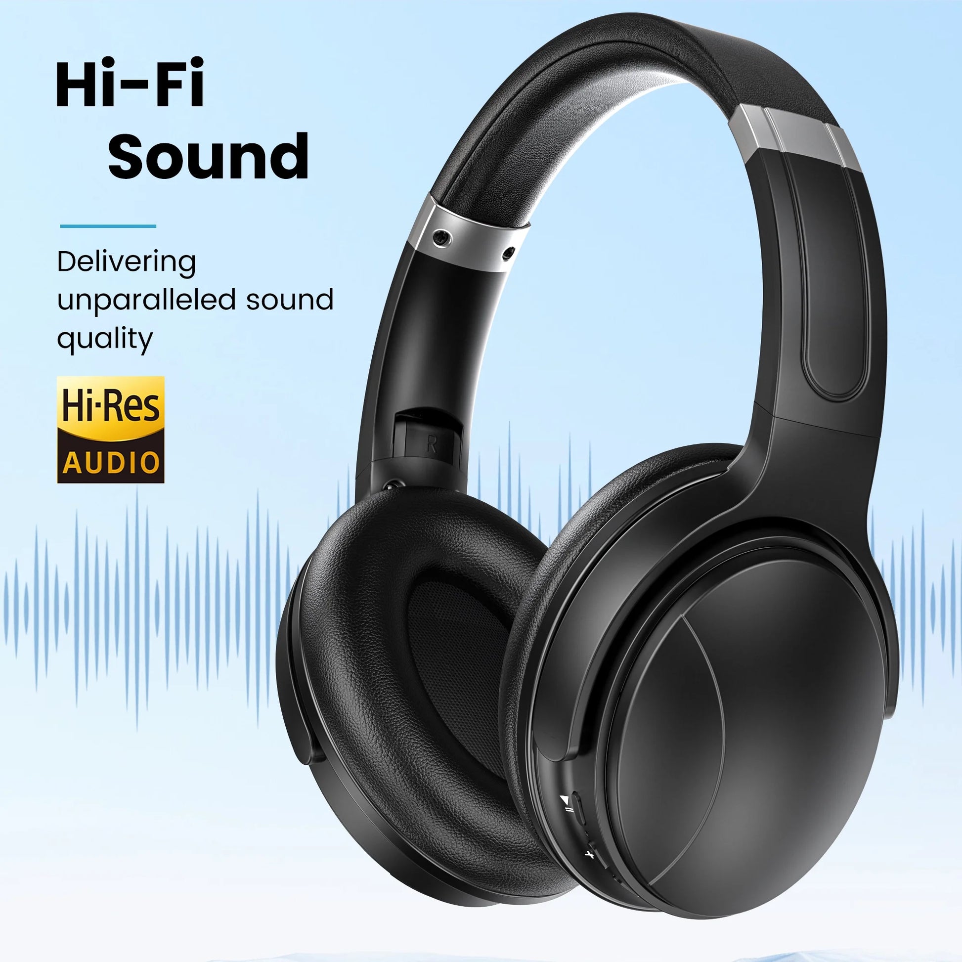 Noise Cancelling Headphones, Wireless Bluetooth Headphones, over Ear Headphones with Microphone, Black, Q8