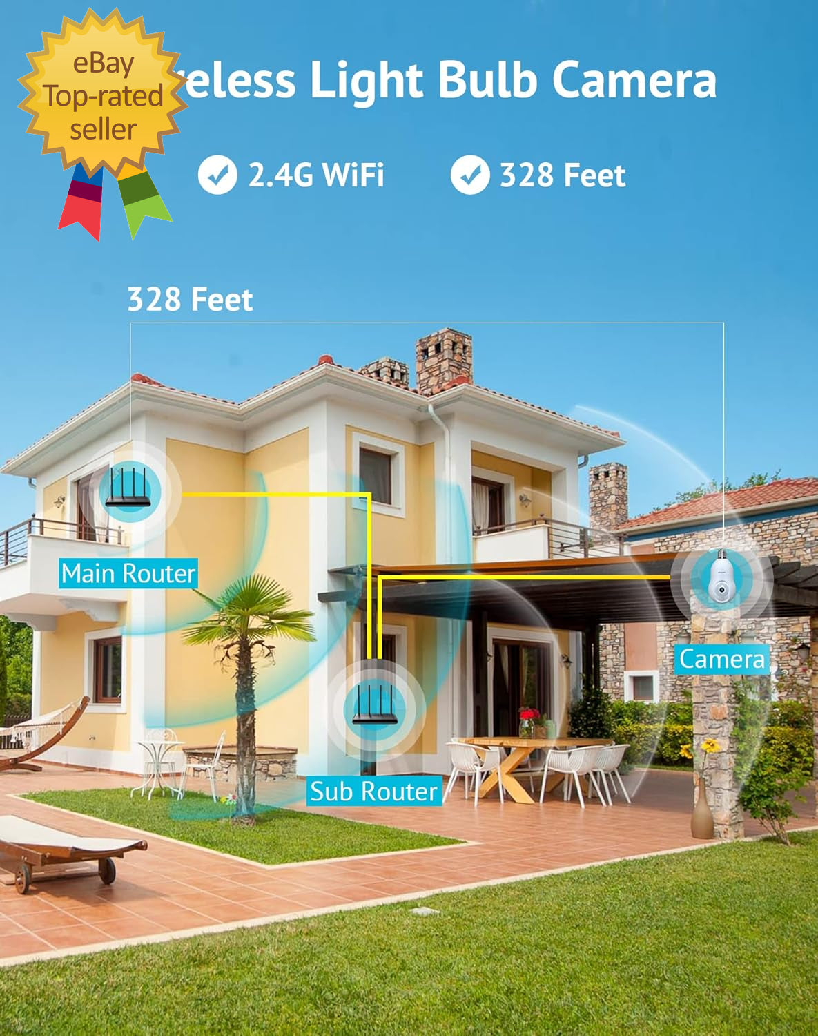 4MP Bulb Security Camera 2.4Ghz,360° 2K Security Cameras Wireless Outdoor Indoor