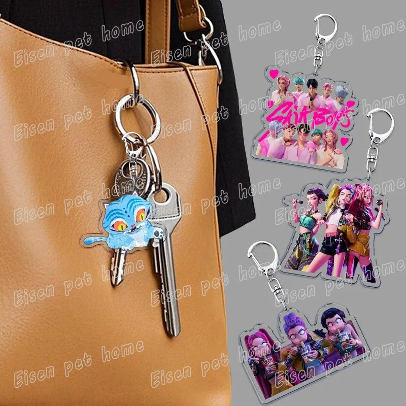 Kpop Demon Hunters Huntrix Saja Boys Keychain Llavero Accessories Bag Rumi Zoey Jinu Ramen Keychains Keyrings Jewelry Fans Gift