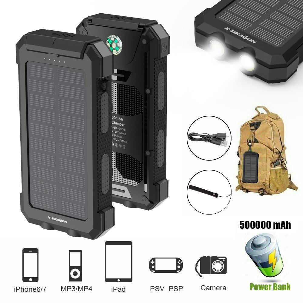 Power Bank Solar Portable Phone Charger Battery Pack, Outdoor Phone Power Supply