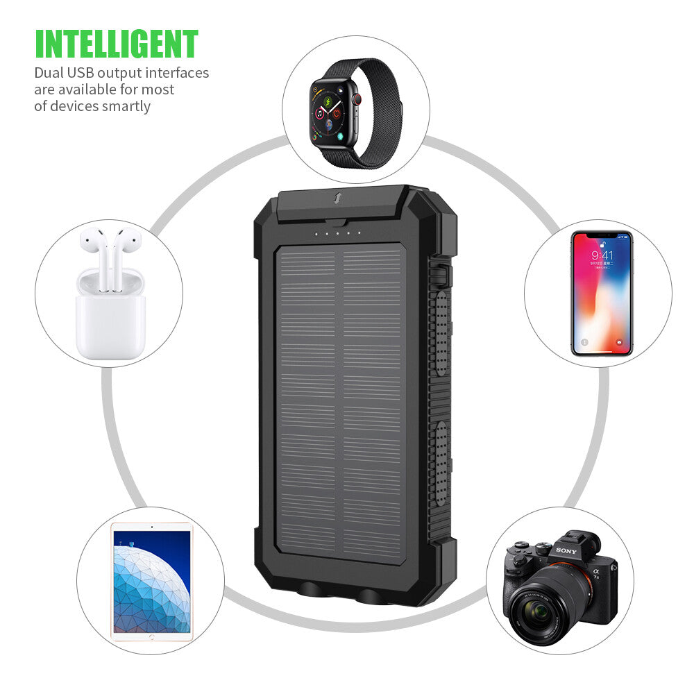Power Bank Solar Portable Phone Charger Battery Pack, Outdoor Phone Power Supply