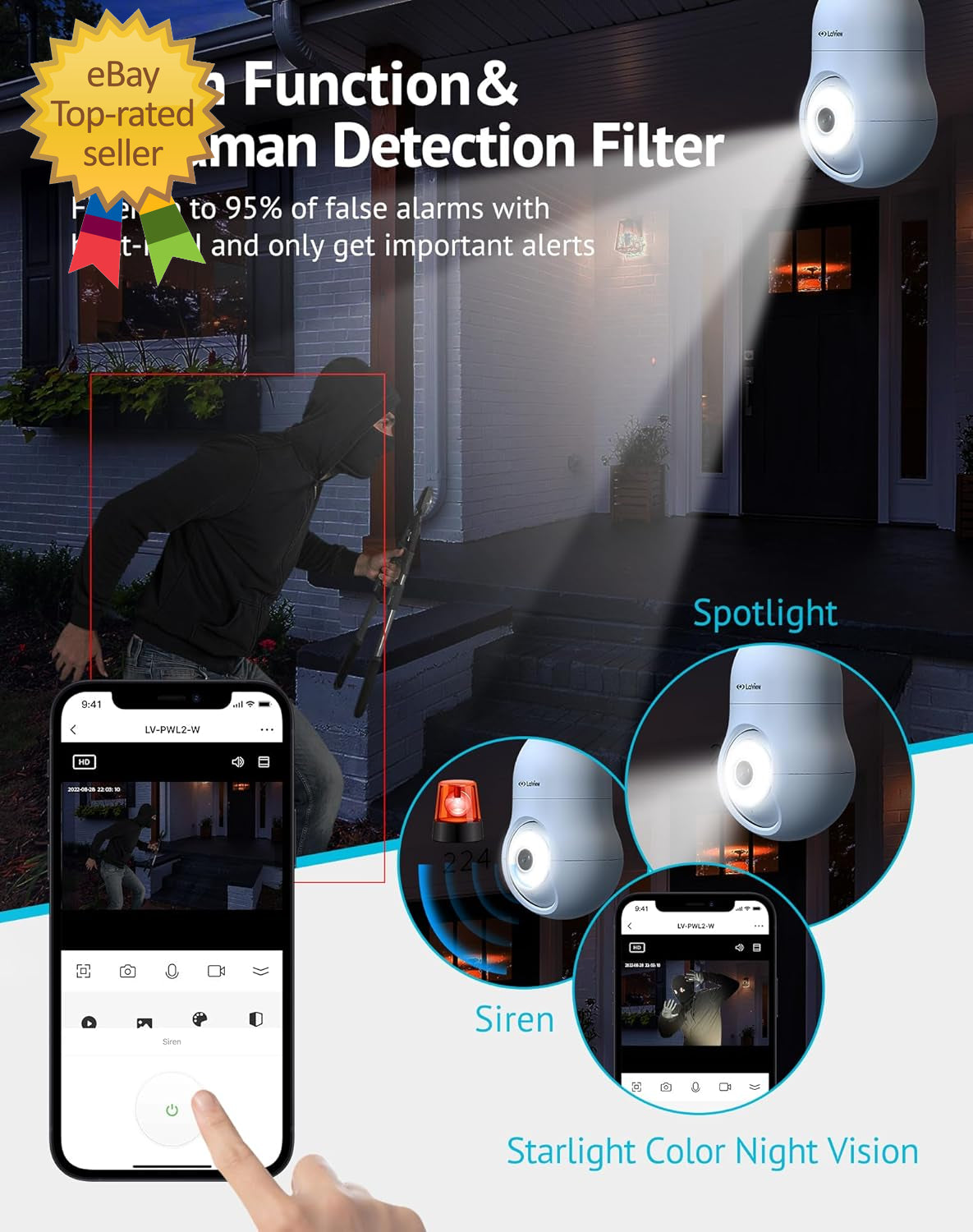 4MP Bulb Security Camera 2.4Ghz,360° 2K Security Cameras Wireless Outdoor Indoor