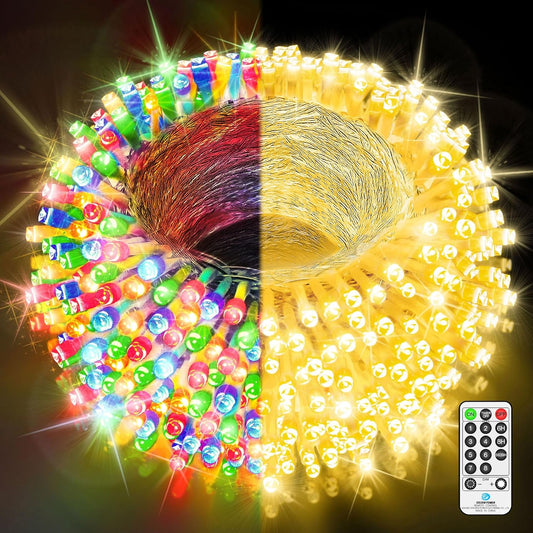328 FT 720 LED String Lights Christmas Lights Outdoor Decorations Color Changing Fairy Lights Plug in with 11 Modes Timer for outside House Yard Tree Party Wedding Holiday-Warm White to Multicolored