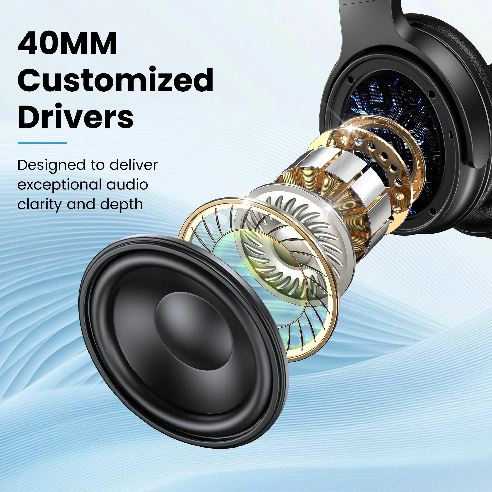 Noise Cancelling Headphones, Wireless Bluetooth Headphones, over Ear Headphones with Microphone, Black, Q8