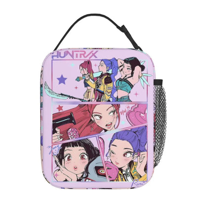 Huntrix Girlgroup K-Pop Group Demon Hunters Lunch Bag Cute Lunch Box for Child Office Portable Cooler Bag Oxford Tote Food Bags