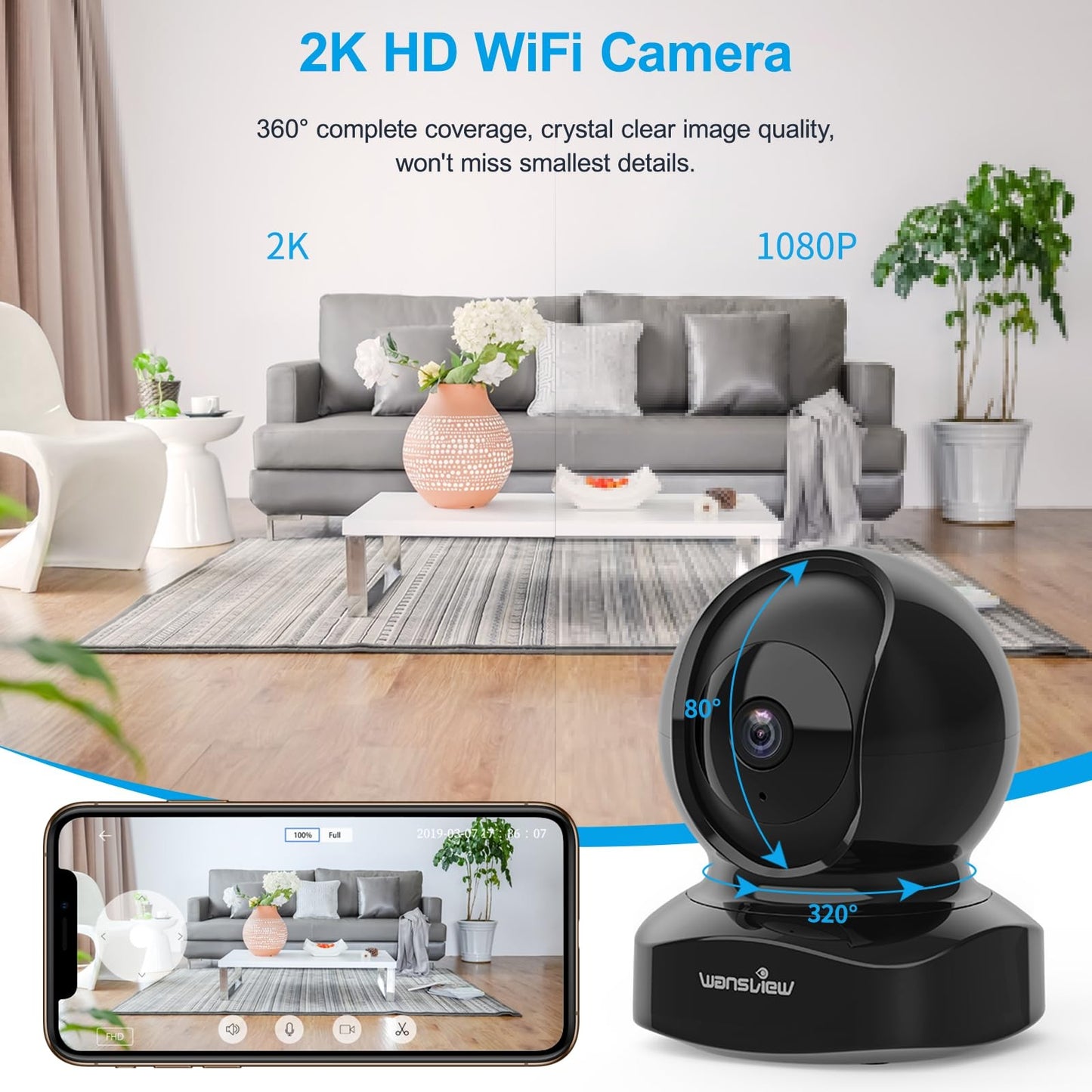 Wansview Security Camera Indoor, 360 Degree Wifi Home Security Cameras