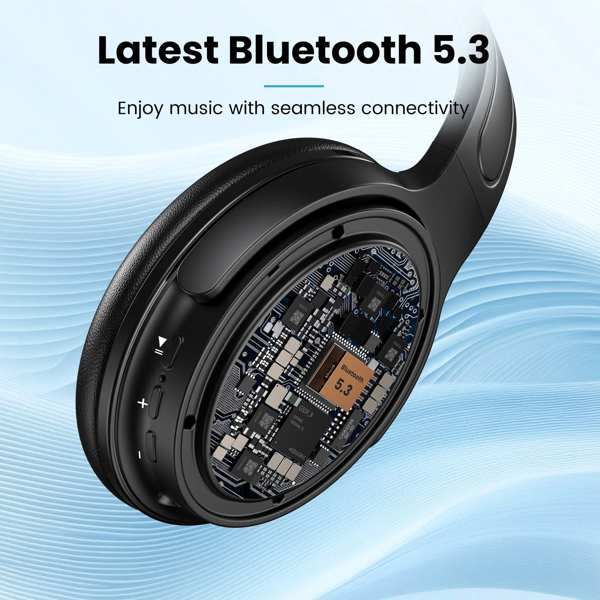 Noise Cancelling Headphones, Wireless Bluetooth Headphones, over Ear Headphones with Microphone, Black, Q8